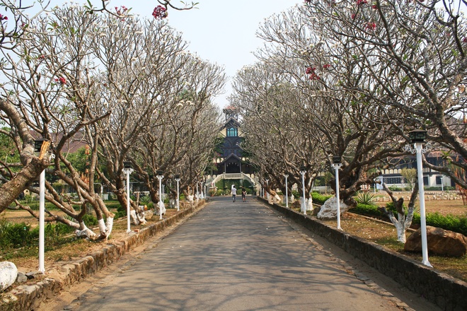 Con đường dẫn vào tòa giám mục Kon Tum – một trong những công trình tiêu biểu tại thành phố cao nguyên này. Tòa giám mục được xây dựng từ năm 1936, mang lối kiến trúc phương Tây kết hợp với nét văn hóa bản địa Tây Nguyên.
